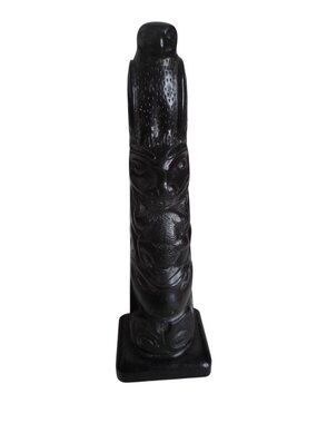 Vintage Black 5" Totem Pole BOMA Canada Raven Frog Beaver Resin Cast